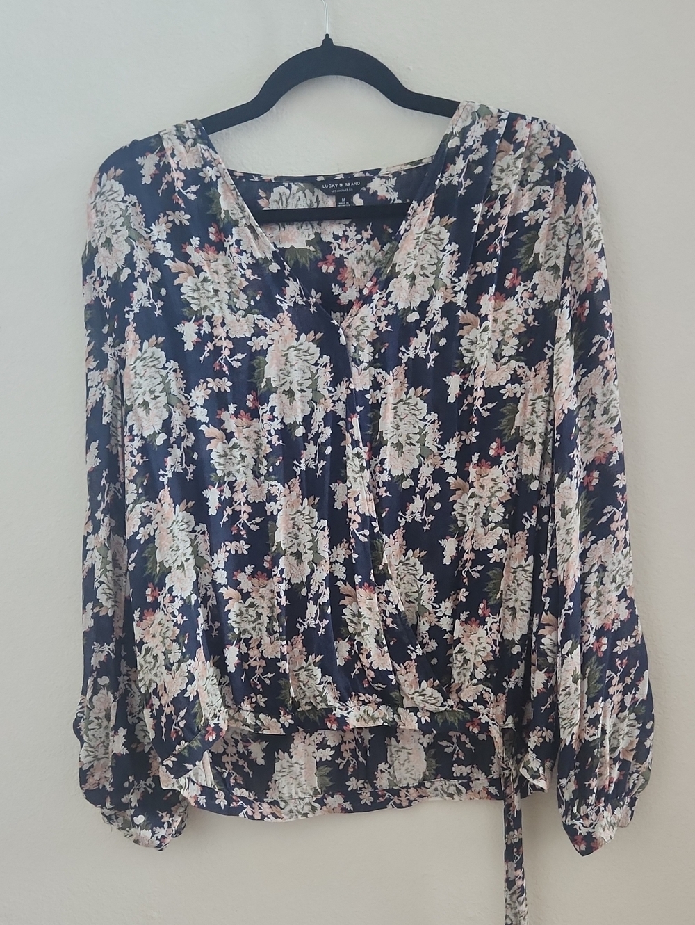 Lucky Brand Navy Floral Wrap Blouse